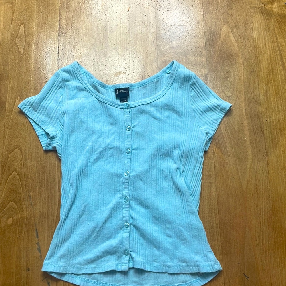 A blue art class button down